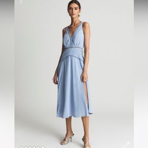 Women's Blue Alberta - Pleat Detailed Midi Dress - REISS